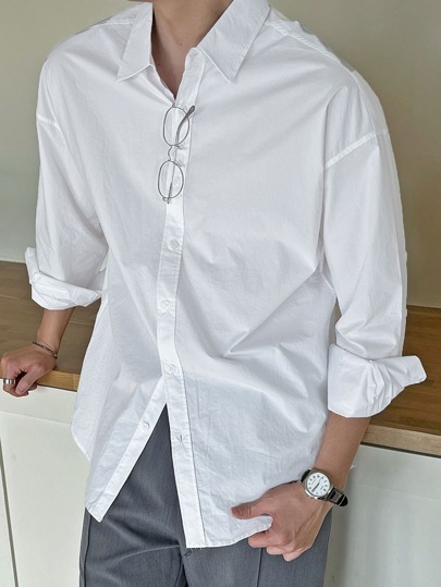 DAZY Men Solid Drop Shoulder Button Up Shirt