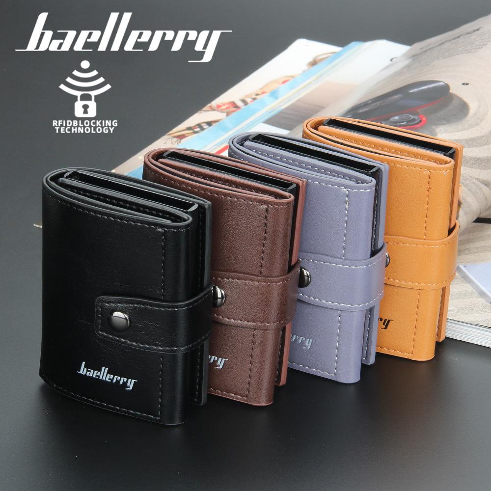 Baellerry мужской модный короткий кошелек алюминиевый антимагнитный чехол для карт антискимминговый держатель для карт с кнопкой-защелкой автоматический выдвижной протектор для карт