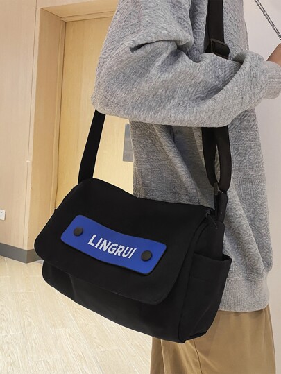 Men Letter Graphic Messenger Bag