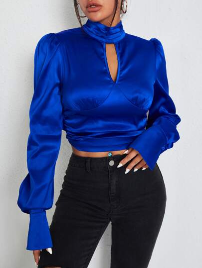 SHEIN Блуза с открытой спиной и узлом с оборкой из атласа