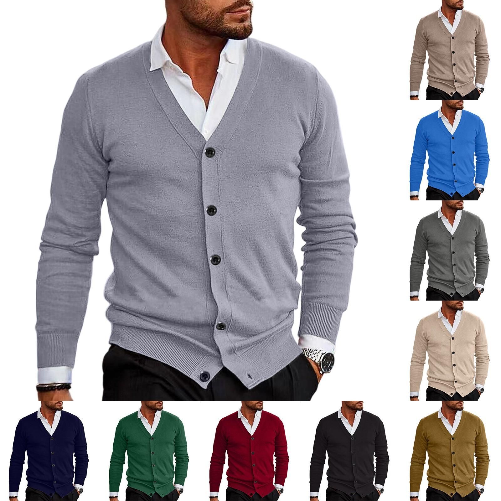 Мужской классический вязаный кардиган с длинным рукавом, на пуговицах, с V-образным вырезом, легкая повседневная верхняя одежда для всех