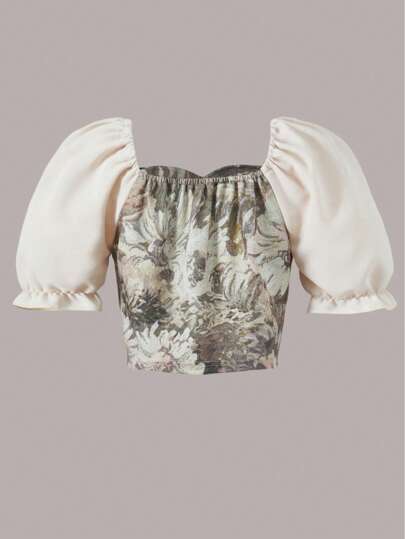 SHEIN для девочек Короткая блуза с цветочным принтом с пышным рукавом