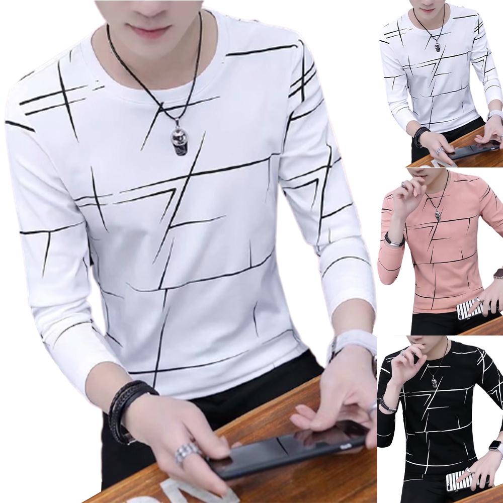 Мужские осенние топы с длинными рукавами и принтом Slim Fit с круглым вырезом, пуловер, футболка