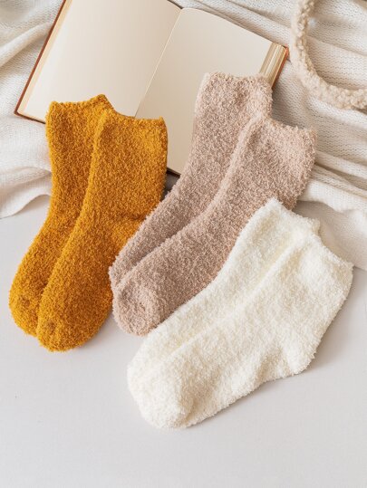 3pairs Solid Crew Socks
