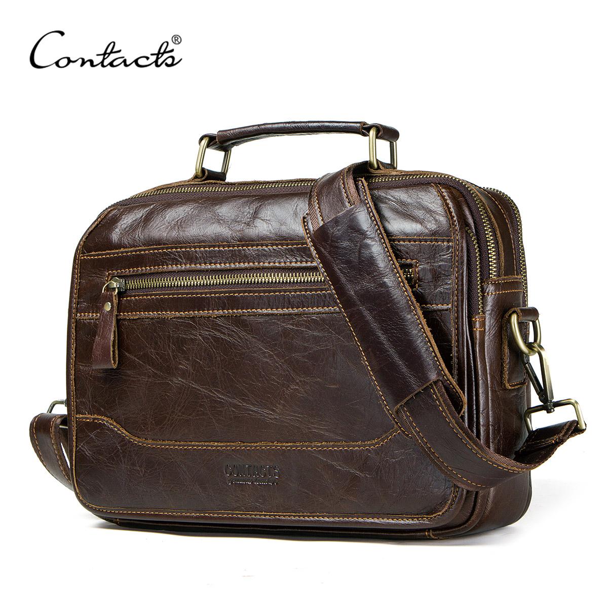 Сумка мужская из натуральной кожи CONTACT'S, повседневная сумка кроссбоди через плечо для мужчин, сумка-тоут, сумка большой вместимости