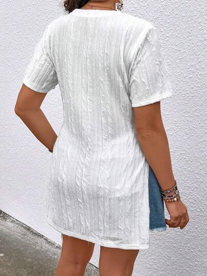 SHEIN VCAY размера плюс Футболка однотонный с разрезом