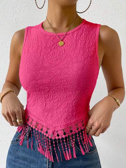 Jacquard Fringe Hem Tank Top