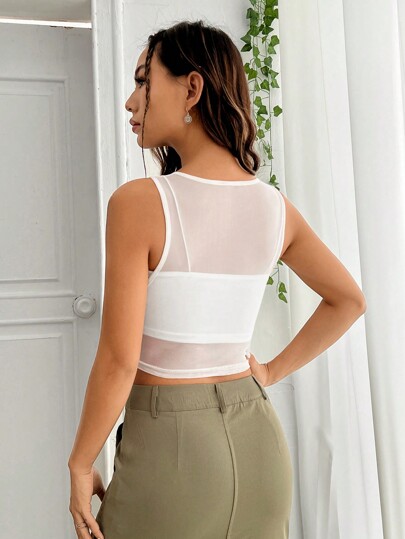SHEIN EZwear Майка с принтом бабочки и буквы сетчатый