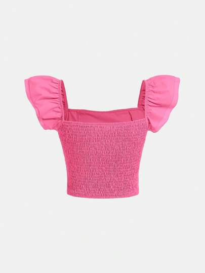 SHEIN девочка-подросток Короткая блуза с оборкой с квадратным воротником с рукавами-бабочками