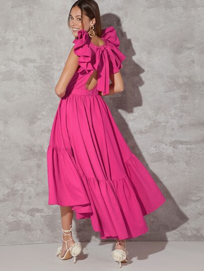 SHEIN BAE Платье однотонный с открытой спиной и узлом с оборкой асимметричный
