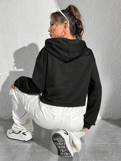 SHEIN EZwear Худи со стразами скелет рука с рисунком со спущенным плечом на кулиске