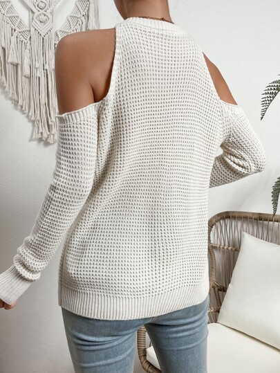SHEIN VCAY Свитер с открытыми плечами вафельный вязаный