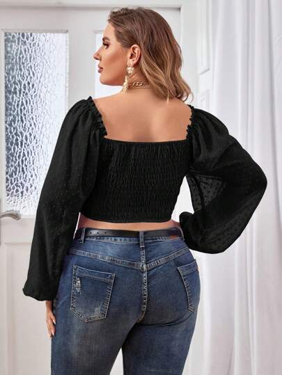 SHEIN VCAY размера плюс Короткая блуза в горошек с глубоким декольте с рукавами-фонариками