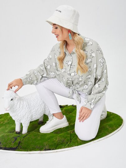 Блузка размера плюс с принтом овцы