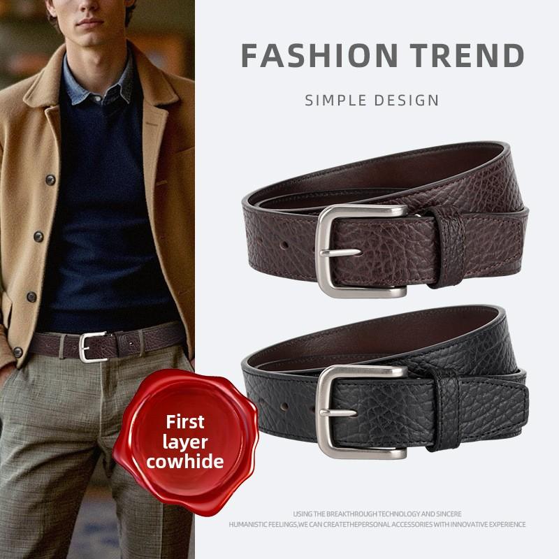 Кожаный ремень Meier с верхним слоем - мужской, для стиля business casual, с пряжкой-пином, универсальный для брюк