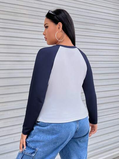 SHEIN EZwear размера плюс Футболка с текстовым принтом с рукавом-реглан