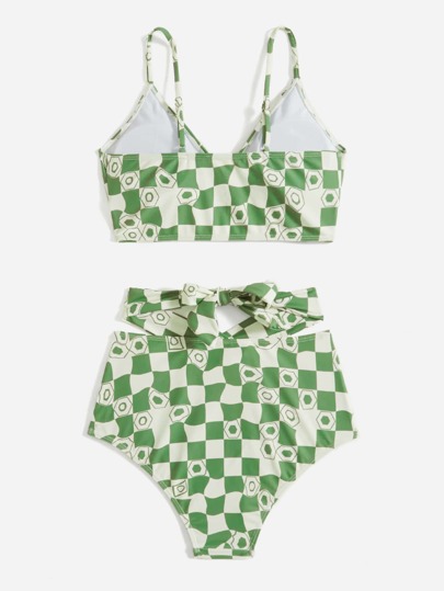 Bañador bikini con estampado de cuadros con cordón trasero