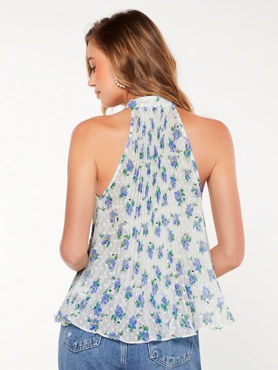 SHEIN Блуза с цветочным принтом в горошек
