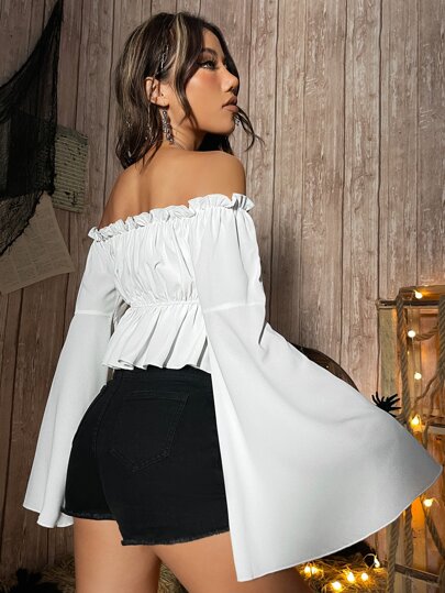 SHEIN X Made in America Блуза с баской с открытыми плечами с рукавом "колокол"