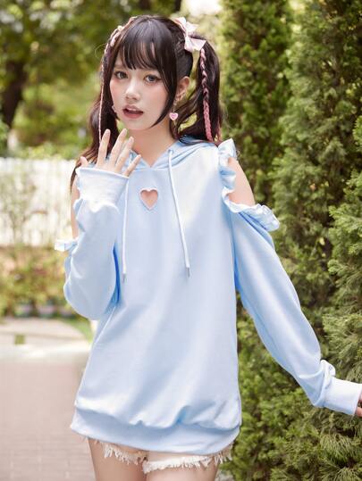 ROMWE Kawaii с разрезом на кулиске с оборками Одноцветный милый Женские свитшоты