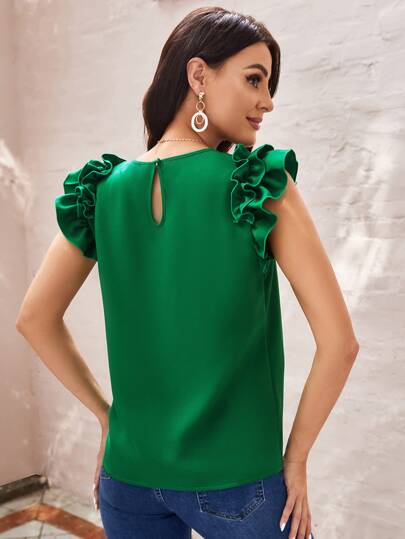 SHEIN Ruffle Armhole Solid Top