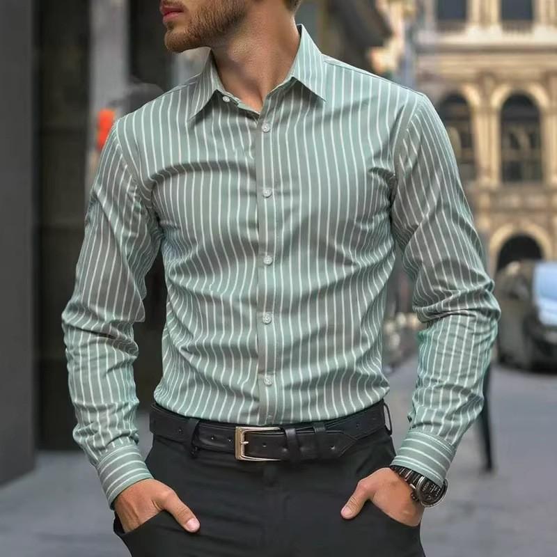 Мужская рубашка в полоску с длинным рукавом в стиле Smart Casual, идеально подходит для офиса и повседневной носки