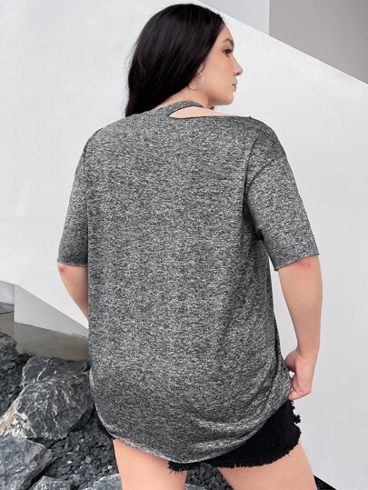 SHEIN EZwear размера плюс Футболка с разрезом с асимметричным воротником