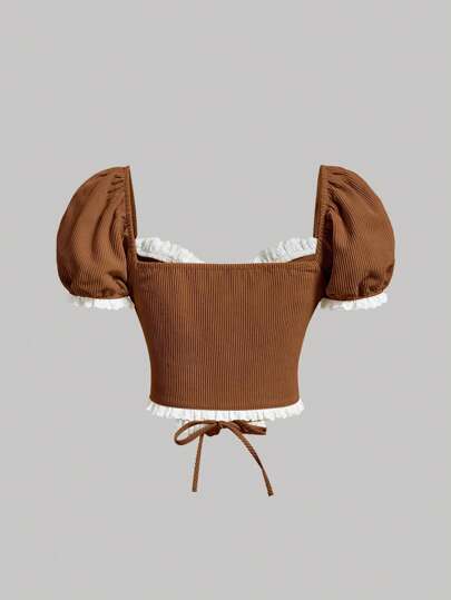 SHEIN MOD Блуза на шнурках с пышным рукавом