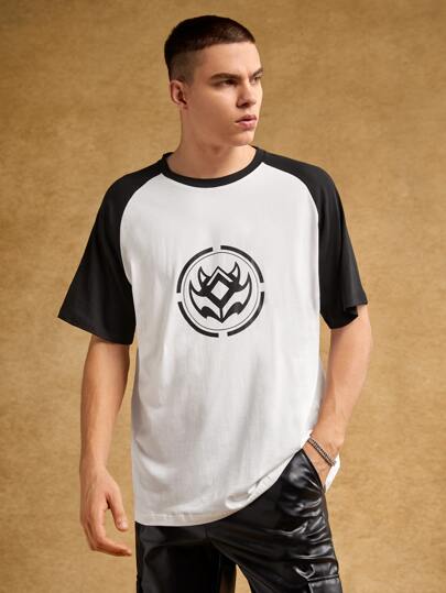ROMWE X AFK Arena Guys Letter Graphic Raglan Sleeve Tee