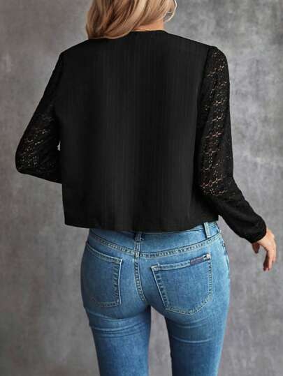 SHEIN LUNE Короткая куртка с кружевной отделкой
