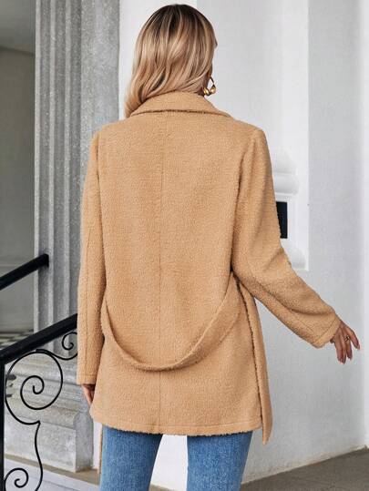 SHEIN Essnce Плюшевое пальто с поясом