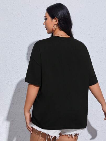SHEIN EZwear размера плюс Футболка с принтом фигуры и буквы