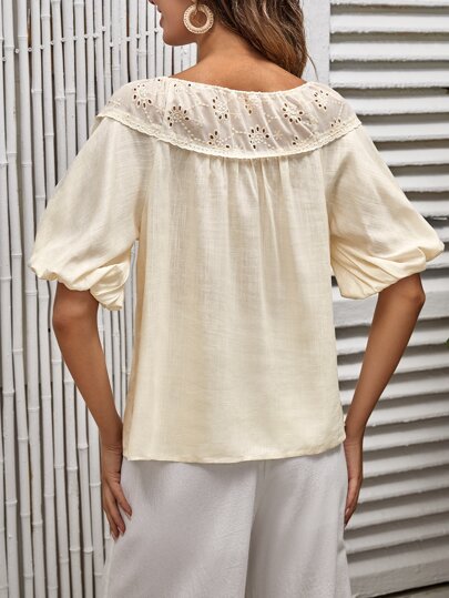 SHEIN Блуза с ажурной вышивкой с воротником-бантом