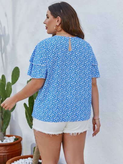 SHEIN VCAY размера плюс Блуза с цветочным принтом с рукавами-бабочками