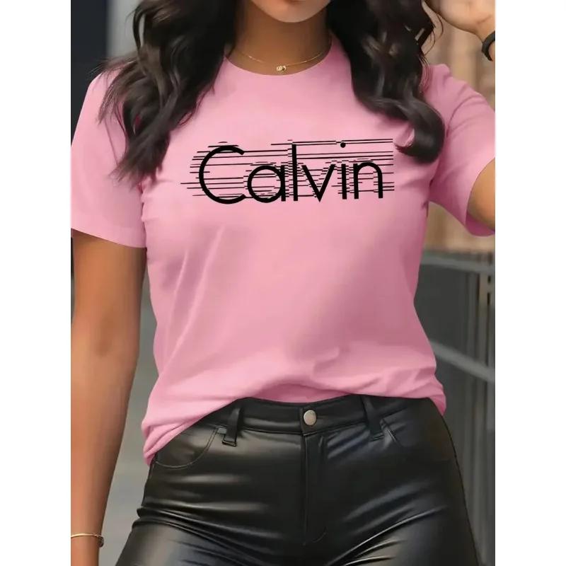 Женская футболка Calvin Повседневная Модная С коротким рукавом Полиэстеровая Футболка Высокое Качество Удобная Фирменная Футболка Летняя Уличная Одежда Y2k Топ