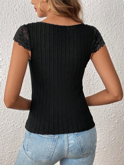SHEIN Unity Футболка с кружевной отделкой с v-образным вырезом