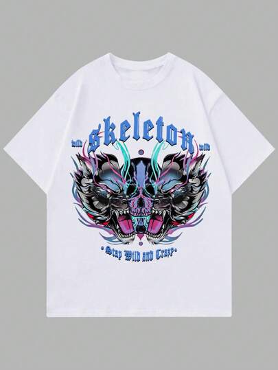ROMWE Street Life  Guys Skull & Letter Graphic Tee