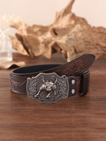 Men Cattle Head Decor Belt