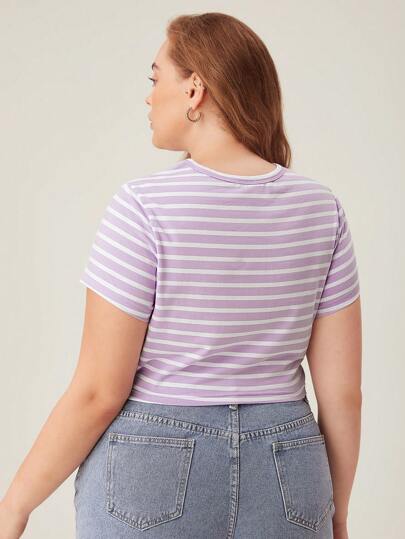 SHEIN BASICS размера плюс Кроп-футболка в полоску