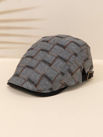 Men Plaid Pattern Flat Cap