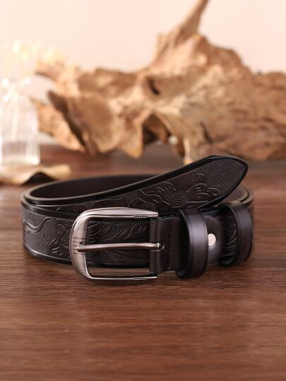 Men Embossed Detail Square Buckle Belt