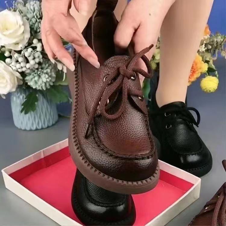 Женские лоферы из натуральной мягкой кожи на плоской подошве - Универсальная обувь на толстой подошве для женщин
