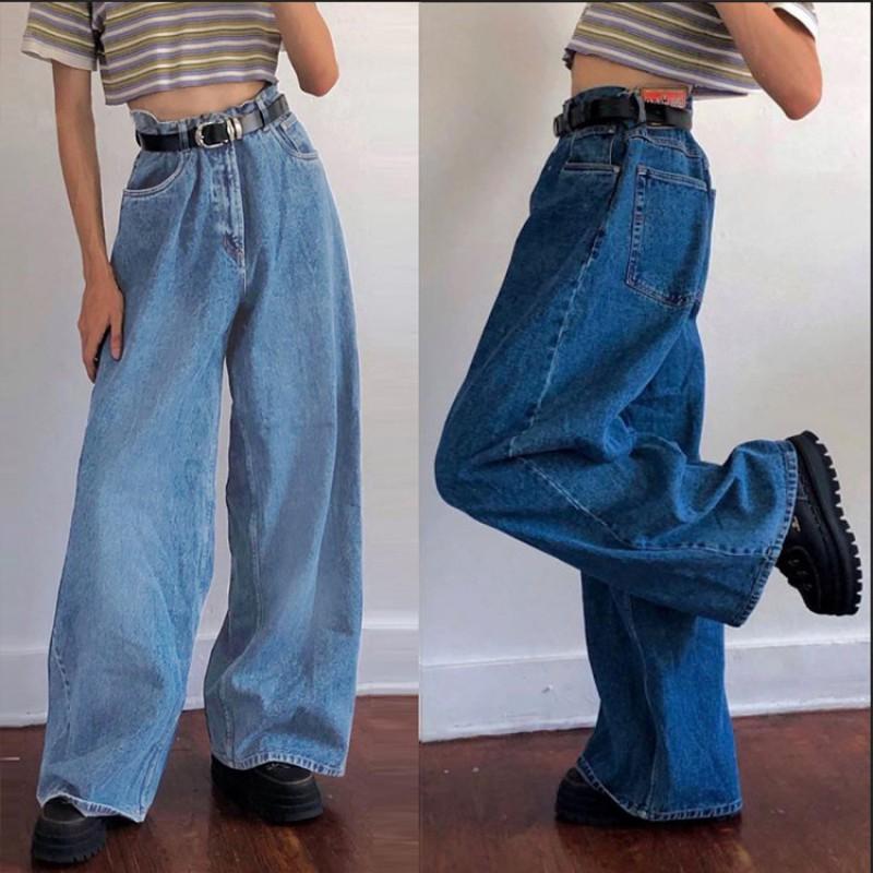 Женские джинсы с высокой талией и широкими штанинами Streetwear Расклешенные брюки Хлопковый смесовый состав Винтажная стирка
