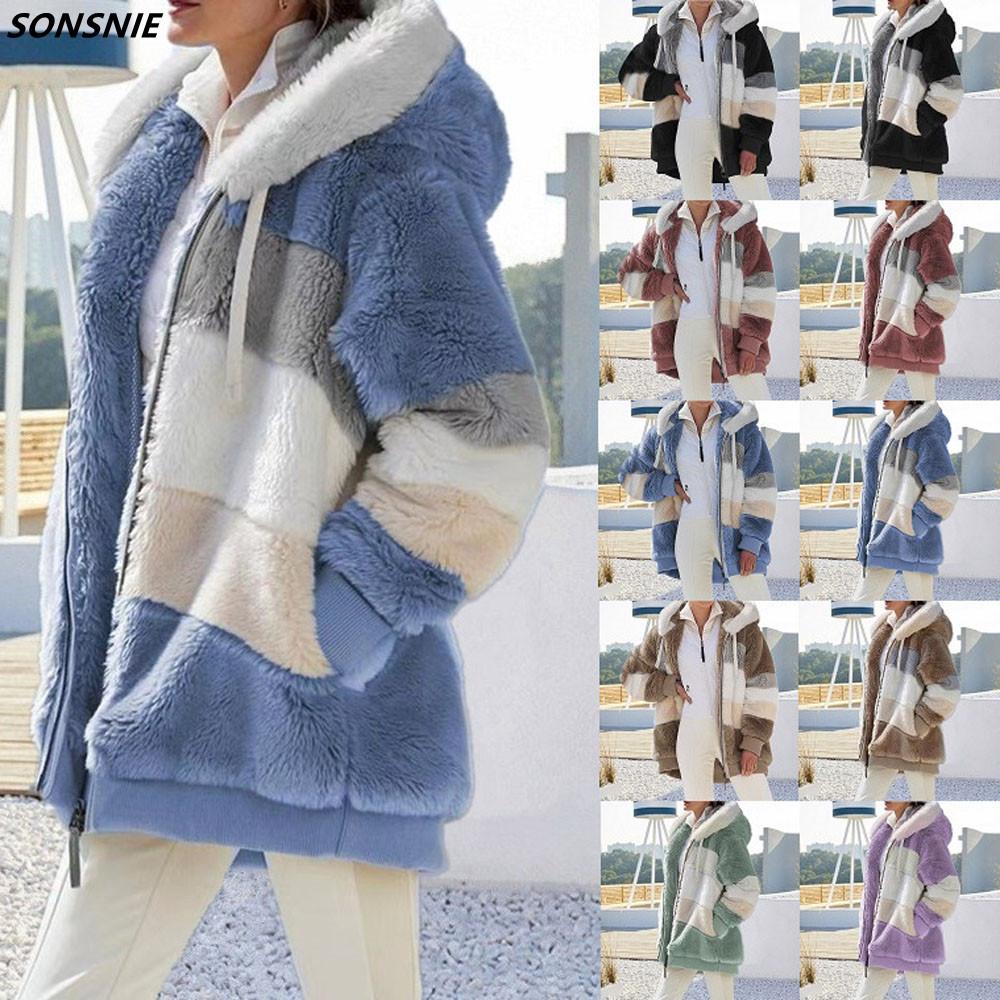 Европа Соединенные Штаты 2024 Осень Зима Теплая Плюшевая Молния Карман С Капюшоном Свободная Куртка Женская