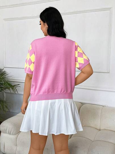 SHEIN EZwear размера плюс Вязаный топ с узором аргайл