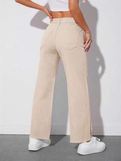 SHEIN PETITE Джинсы с прямыми штанинами однотонный