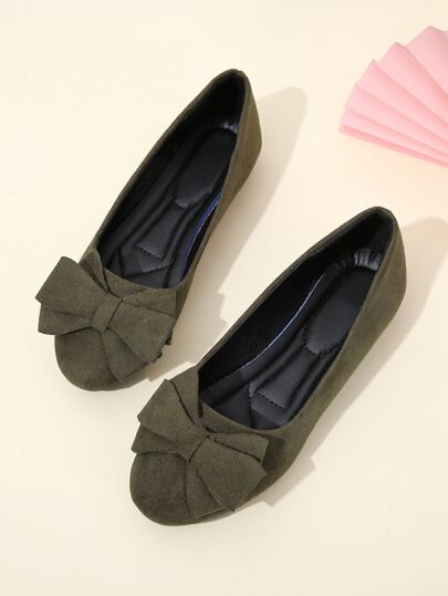 Women Bow Decor Slip On Flats Fashion Faux Suede Ballet Flats