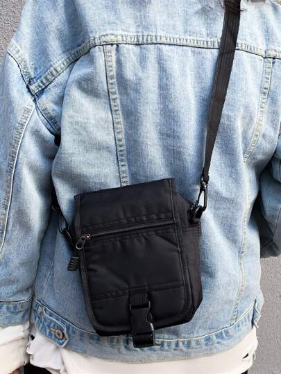 Minimalist Black Square Bag Release Buckle Decor