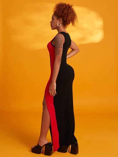 SHEIN X STHE Платье без рукавов двухцветный с высоким разрезом
