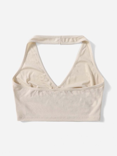 Top halter con estampado de mariposa de canalé